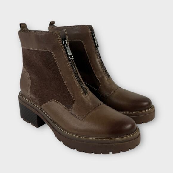 Naturalizer Jett Brown Leather Lug Sole Front Zip Ankle Bootie Size 12 - Picture 1 of 14